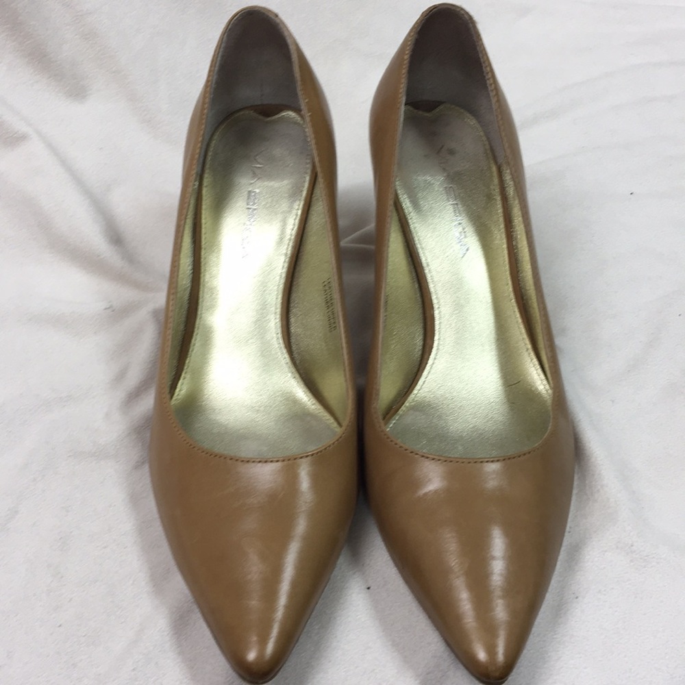 Via Spiga Tan Pointy Toe Heels